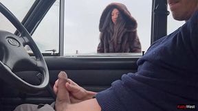 Outdoor Parking Lot Handjob with Huge Facial