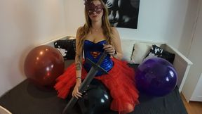 Evil-Lyn2912 as a superhero pops 3 17inch crystal Balloons in a very sexy way