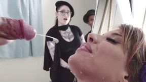 MILF Mercedes Carrera gets cumshots in her opened mouth