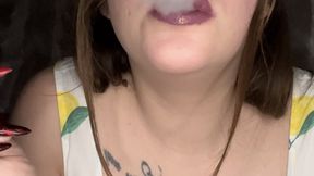 Deep drags on a cigarette and masturbation with sex toys until a loud orgasm - real moans and smoke.