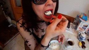 Mature Madam Tulpan Eats And Spits For Slave To Consume