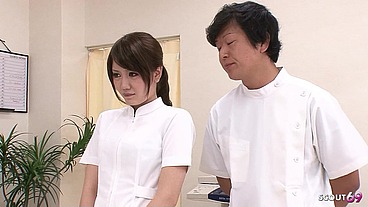 Japanese Teen Nurse talk to Double Creampie MMF 3Some Sex by Doctors in Japan Hospital in Uncensored JAV Porn