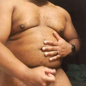 Rubbing My Big Belly as I Stroke My Black Cock