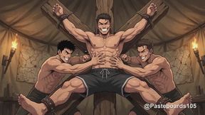 Bound on the Cross - Anime Bara Hunks Tickled Helpless