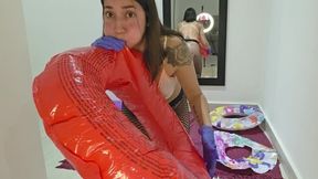 Cum on Inflatable with gloves and heels