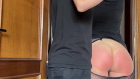 Tied up slave takes it until her big ass turns burning red (full version)