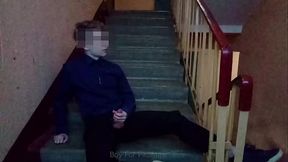 Public jerking off on the stairs after school