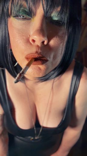 The Beautiful Goth Tina Snua Loves To Dress Up &amp; Smoke For Her Smoking Fans! - Spandex BBW Shiny Smoker
