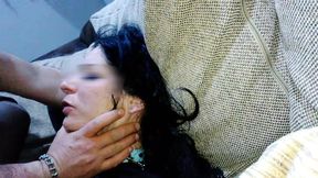 Slapping Whore milf jerk off fat cock on her face after moaning fuck.... thick cum