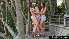 Teen lesbians lick and play with Tits