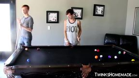 Pool game with twinks ends in hardcore bareback threesome