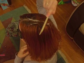 Wife combs semen into her hair after banging and tittyjob.