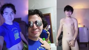 Brazilian femboy alone strokes his cock to cumshot tears