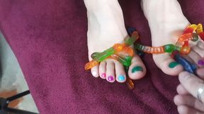 1k Subscribers Special - So much fun with colorful toenails &mdash;  gummy worms &mdash;  cake &mdash;  drinks and anal