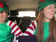 Nadia Foxx & Serenity Cox as Horny Elves cumming in drive thru with remote controlled vibrators / 4K