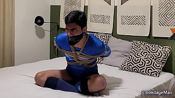 Rodrigo in lycra tied up gagged cumming bondage | Behind the Scenes