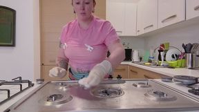 Cleaning My Gas Stove In Latex Gloves