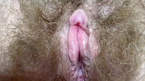 Costum : Long wet clitoris edging hairy pussy closeup fetish orgasm