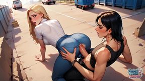 A Transvestite Wearing Taut Ebony Pants and a Green T-shirt Leans Backward in the Greatest Femboy XXX Porn!