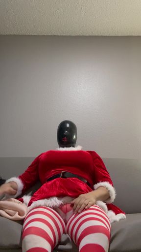 Female masked sissy with a latex hood underneath