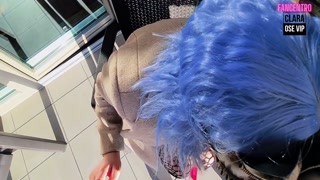 Naughty French girl sucks and smokes a cigarette on the balcony smoking fetish - Clara Dares