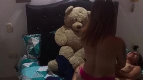Ebony teen girlfriend wets her pussy with delicious scissors play