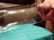 Great view of huge cumshot explosion into glas from big perfect mushroom head ccuckold cock