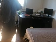 Amateur wife has fun trying on clothes that she cuts. Sexy wife shaves her pussy hair.