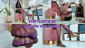 Step-Auntie in Brown Wolfords Teases You with Nylon Legs and Slingback Loafers JOI