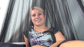 Nasty German blonde fucks herself with dildo