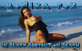 Sexy Monika Fox in Black Bodysuit on Beach
