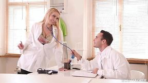 Doctor pounds busty blonde nurse Amber Jayne's pussy
