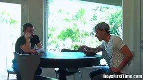 Hot bottom male slut can't resist sucking off a guy and riding him