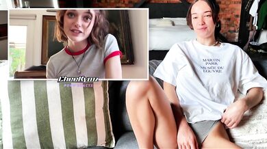 Brunette orgasms twice fingering while watching family therapy