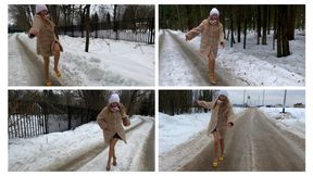 Emily is slipping extremely hard on very slippery ice