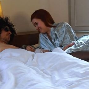 Redhead MILF and her husband in the bed where she gets angry at his small cock