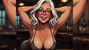 Mature Women in Bar (tits Out Comic Style Art)