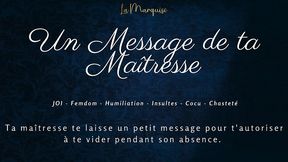 un message de ta maitresse - french audio joi femdom