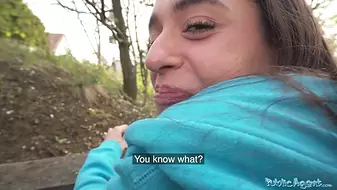 Public Porn Brunette jogger with a great ass measures a big cock before fucking it