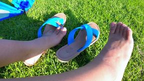 Public: Blue Sandals On Grass