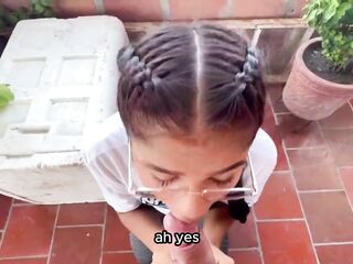 Training a strange brunette hair fitness model with a consummate body. Spanish porn