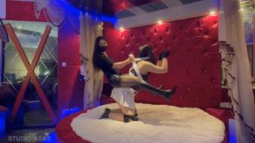 Crazy supersonic riding ponygirl at maximum speed and rapid crawling in home ponyplay piggyback by female boots Knight #JA002