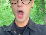 Jerk off and cum rain public while playing with friends cum in mouth