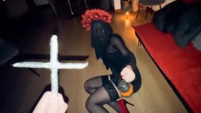 Dark Witch MILF Seduces Teen Priest for Halloween Anal Blowjob