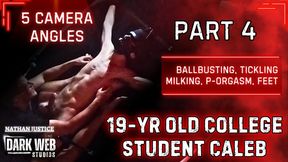 19-Year Old College Twink Caleb Gets No Mercy Tickled, Ballbusted, and Post Orgasm Milked (Part 4)