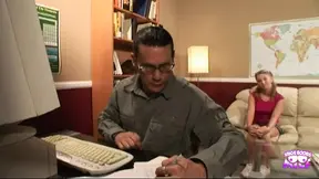 Naughty blonde teen trashes her teacher's pussy