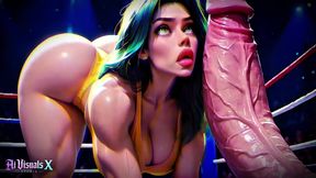 (4K) AI 3D Animated - Green Hair Bimbo Slut Gets Titfucked &amp; Fucked Hard in Wrestling Ring (AI Visuals X)