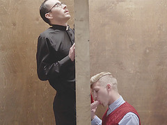 Priest lets twink touch his hard cock during confession