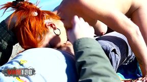 redhead anal fucking and squirting at the beach