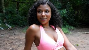 Curly-haired hottie Nathy Oliveira nicely plays with her shaved pussy